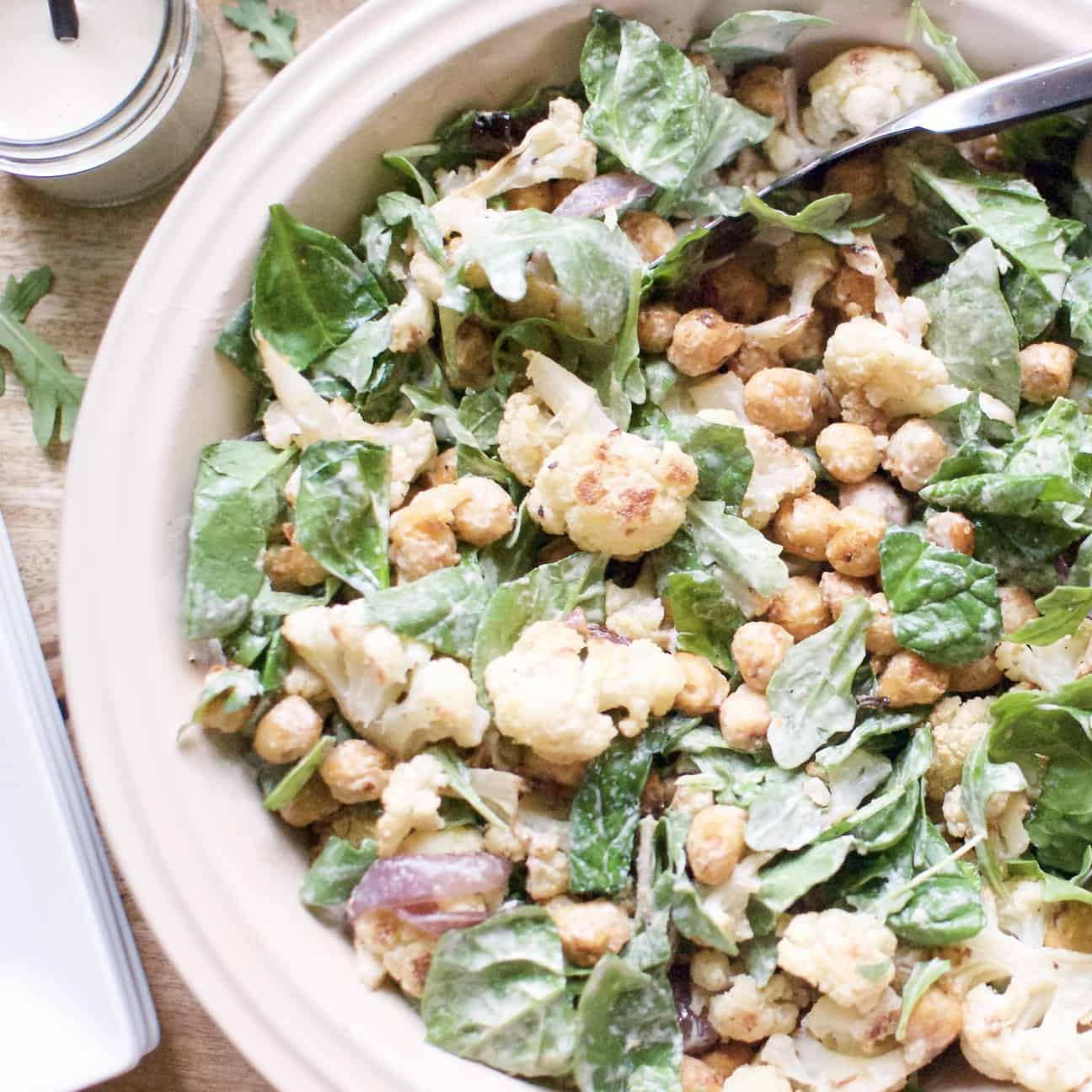 Roasted cauliflower salad with tahini dressing