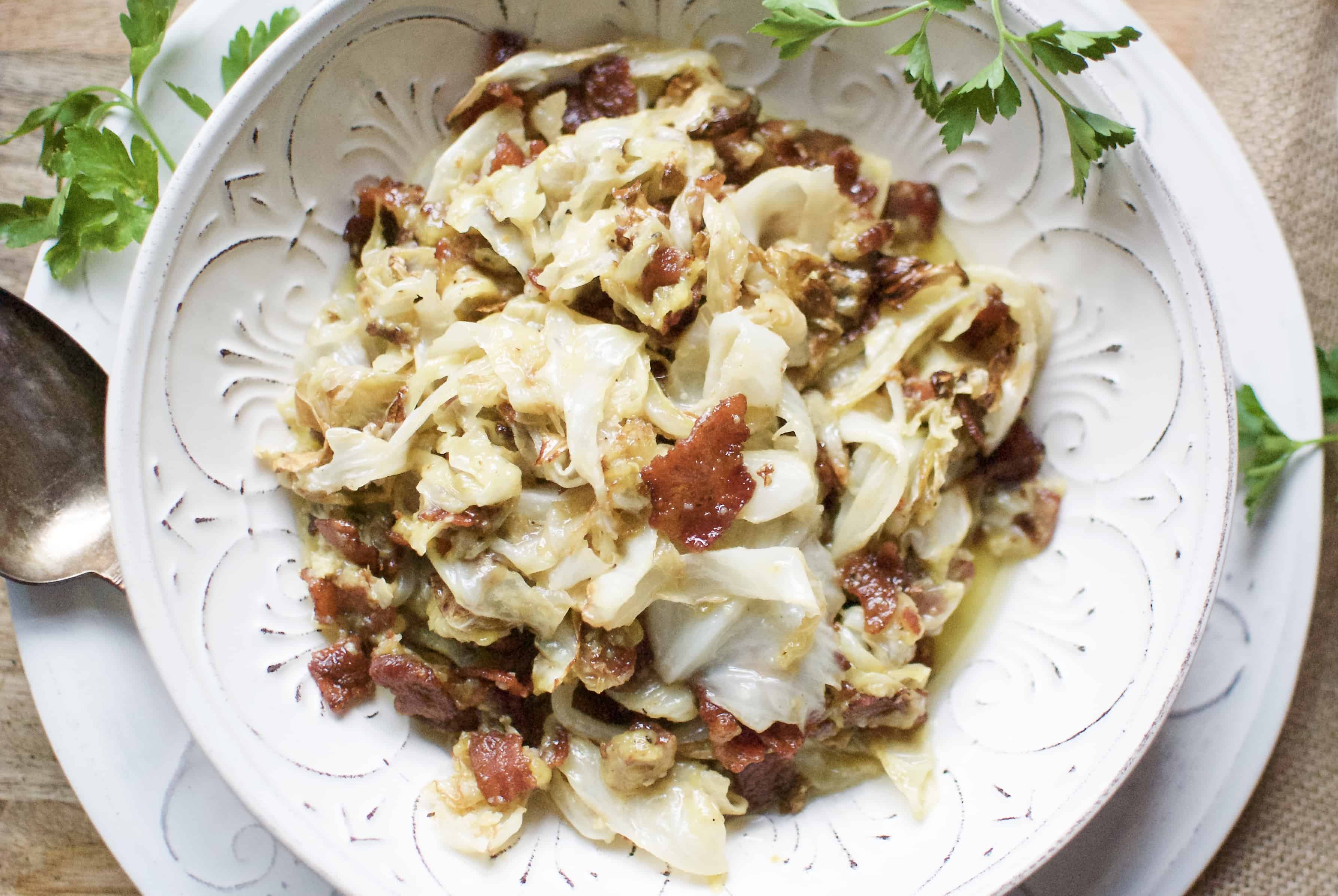 Roasted cabbage & bacon carbonara