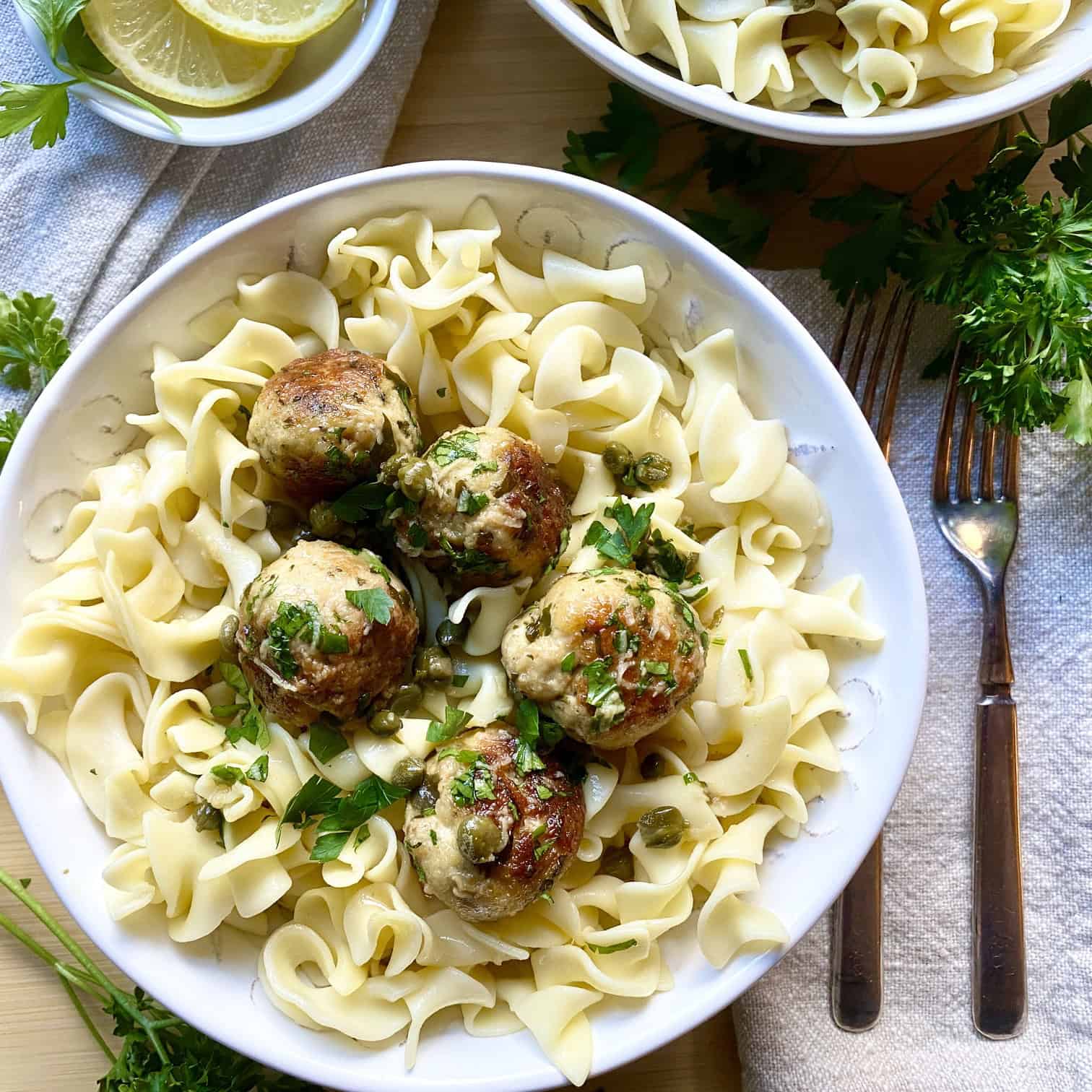 Lemony chicken piccata meatballs