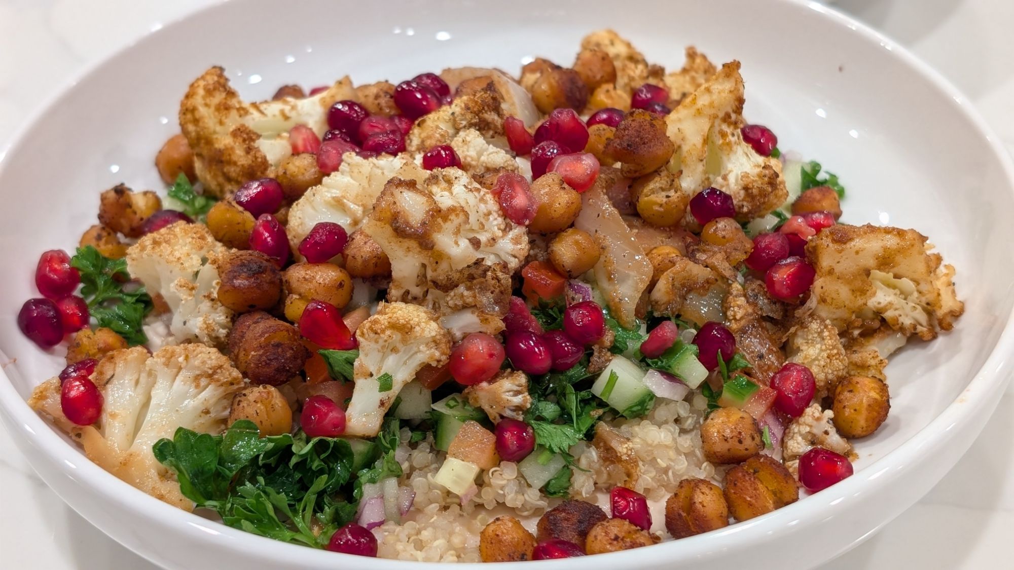 Roasted Chickpeas and Cauliflower Nourish Bowl