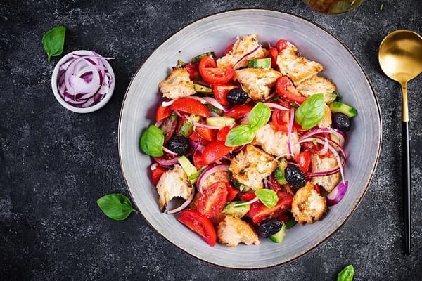 Tomato Salad with Fried Feta