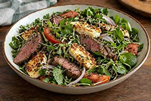 Rosemary Lamb and Haloumi on Herb Salad