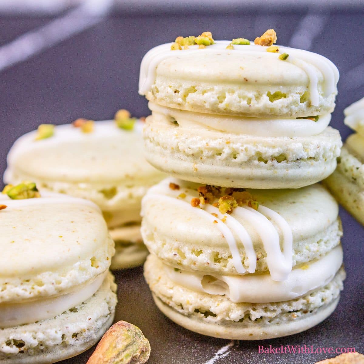 Pistachio Macarons with White Chocolate Ganache Filling