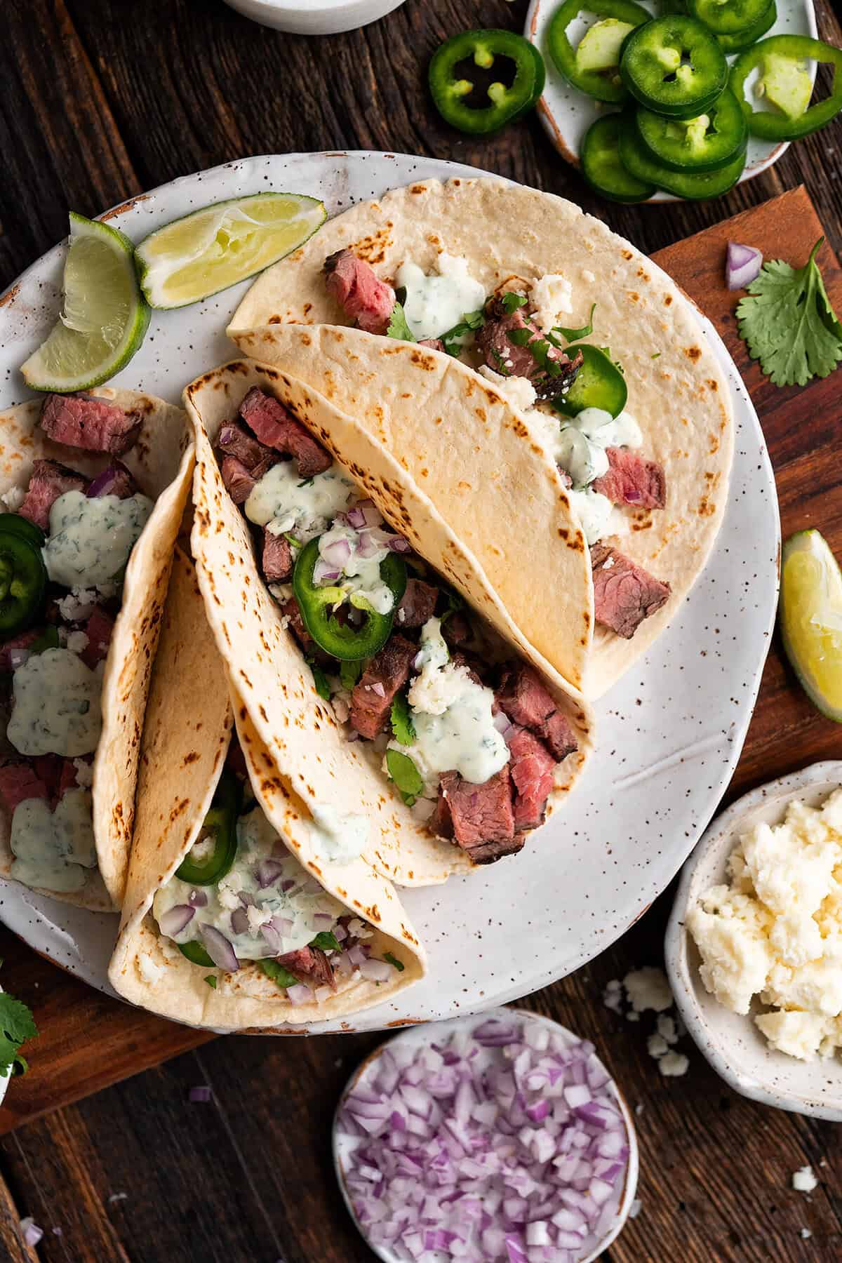 Carne Asada Mexican Tacos (with Cilantro Cream Sauce)