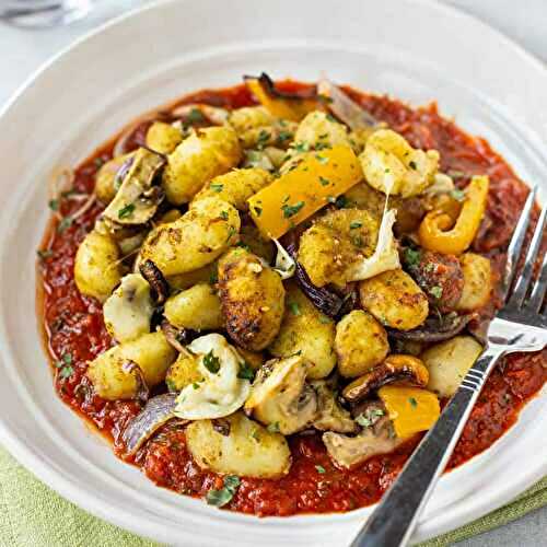 Air Fryer Gnocchi with Pesto and Mozzarella