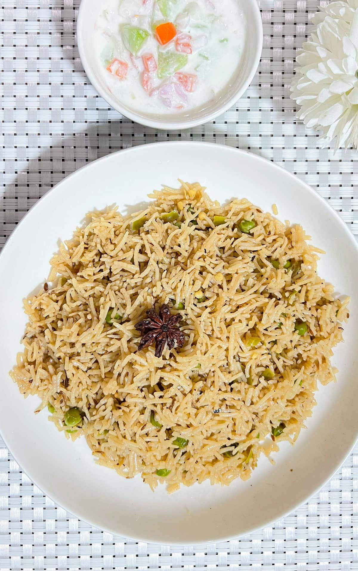 Peas Pulao with Kachumar Raita