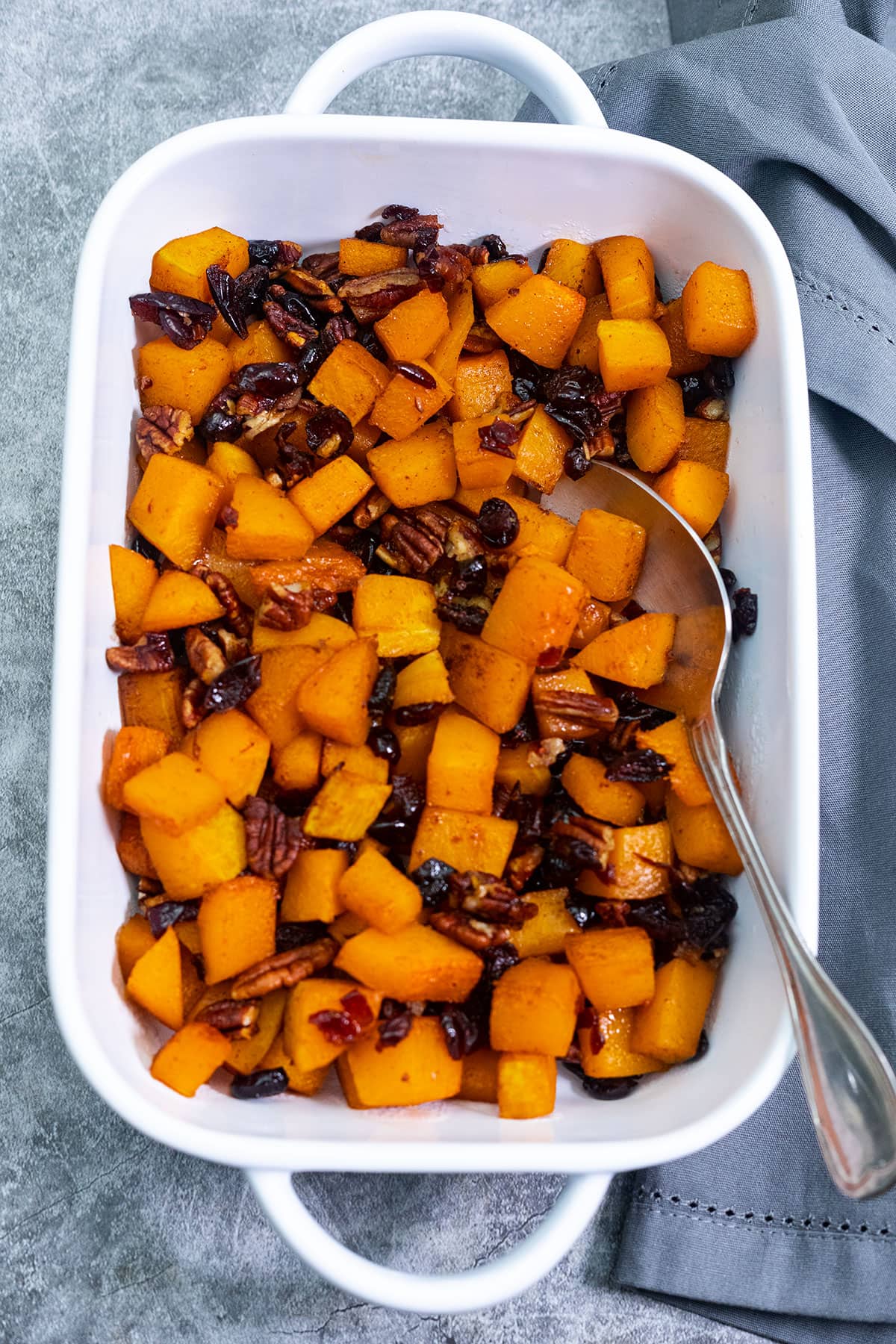 Roasted Butternut Squash with Pecans and Cranberries