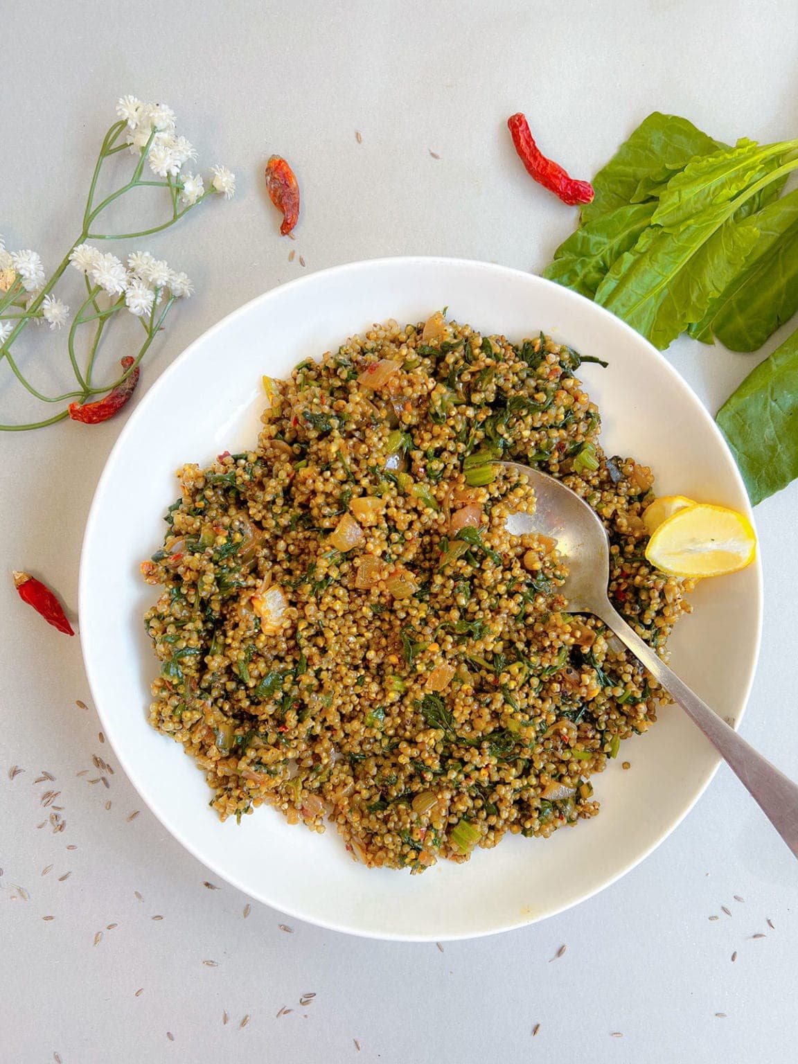 Spinach millet pilaf