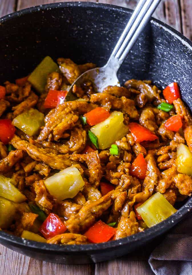 Teriyaki Soy Curls with Pineapple and Bell Pepper