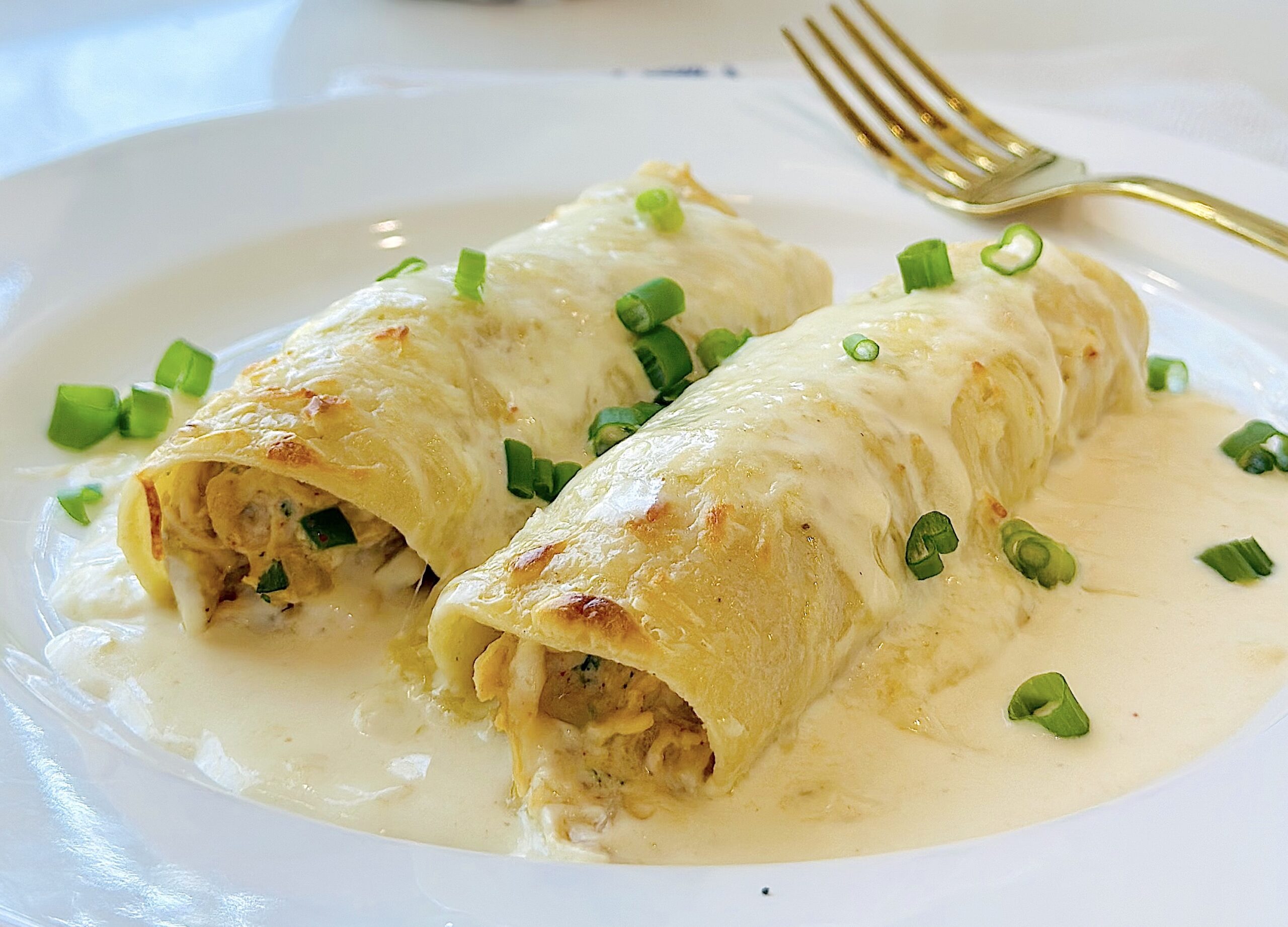 White Chicken Enchiladas with Creamy Salsa Verde