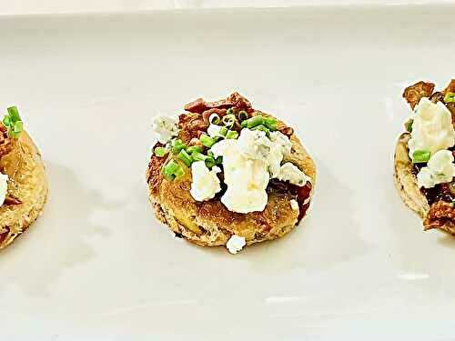 Cranberry-Pistachio Crostini with Fig Jam, Bacon, Bleu Cheese & Chives