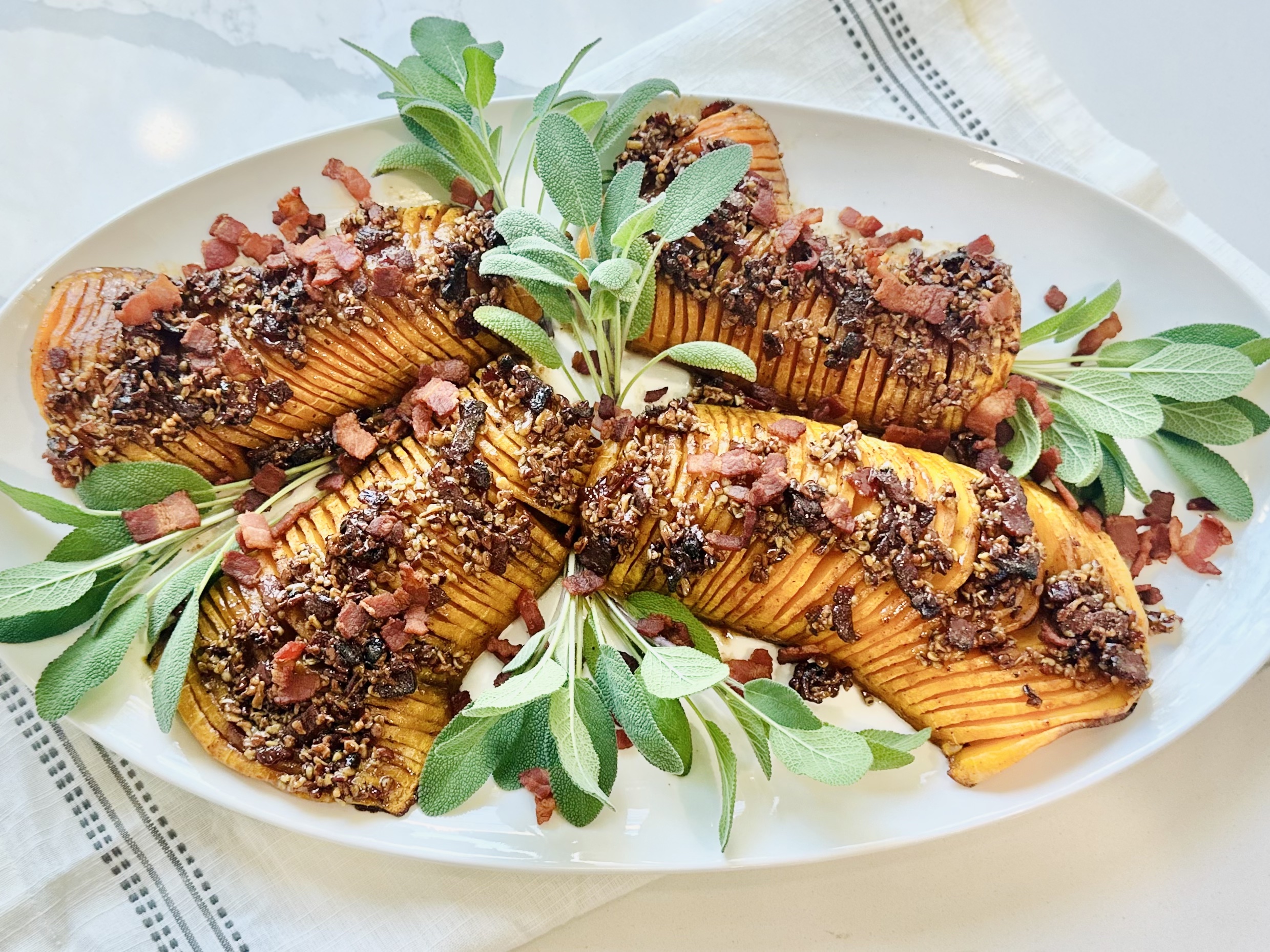 Bacon Maple Hasselback Butternut Squash