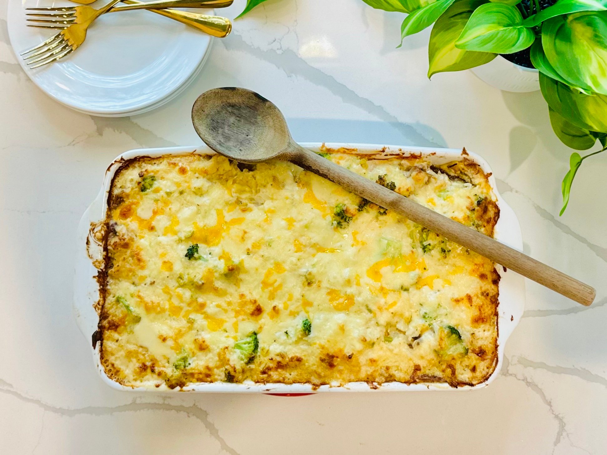 Easy Cheesy Broccoli Rice Casserole with Cheddar Sauce