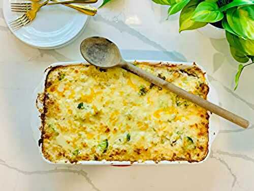 Easy Cheesy Broccoli Rice Casserole with Cheddar Sauce