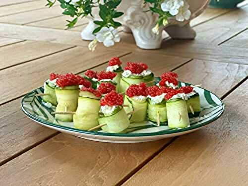 Zucchini rolls with goat cheese & lumpfish roe