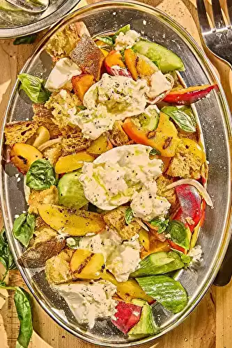 Grilled Peach Panzanella Salad with Burrata