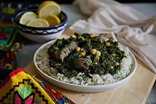 Palestanian spinach stew with chickpeas and lamb meat