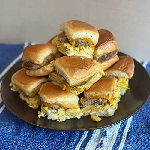 Sausage, Egg and Cheese Breakfast Sliders with Hawaiian Rolls