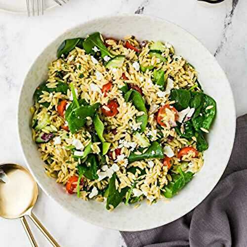 Lemon Feta Orzo Salad with Spinach