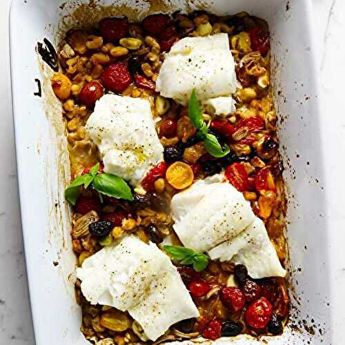 Baked Cod with Tomatoes and Beans