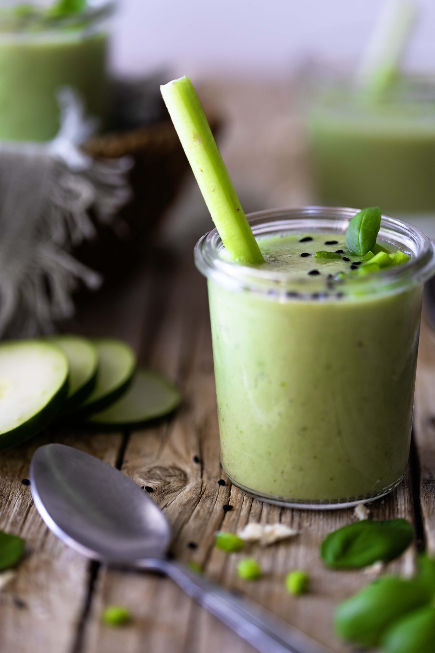 Fresh cucumber soup with basil