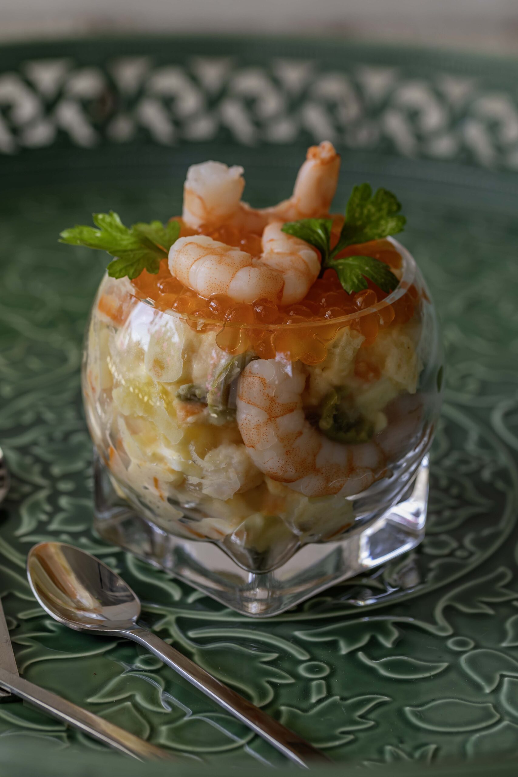 Ensaladilla rusa with prawn and salmon roe