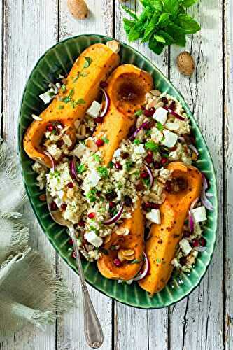 Oven-roasted pumpkin with coucous and feta