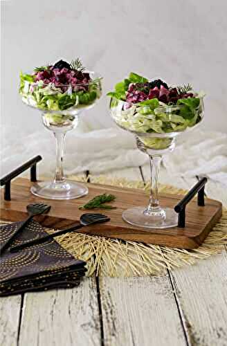 Herring salad with beetroot and lettuce