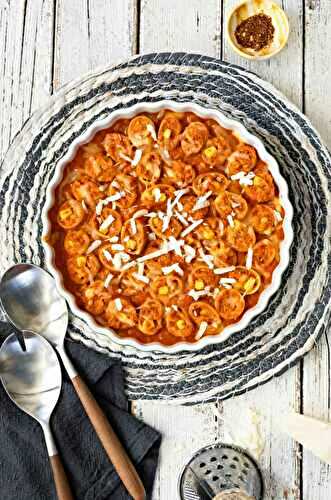 Pasta stuffed with tuna in pumpkin sauce