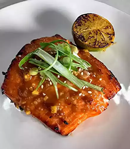 Maple-Miso Glazed Salmon with Sesame, Scallions & Charred Lime