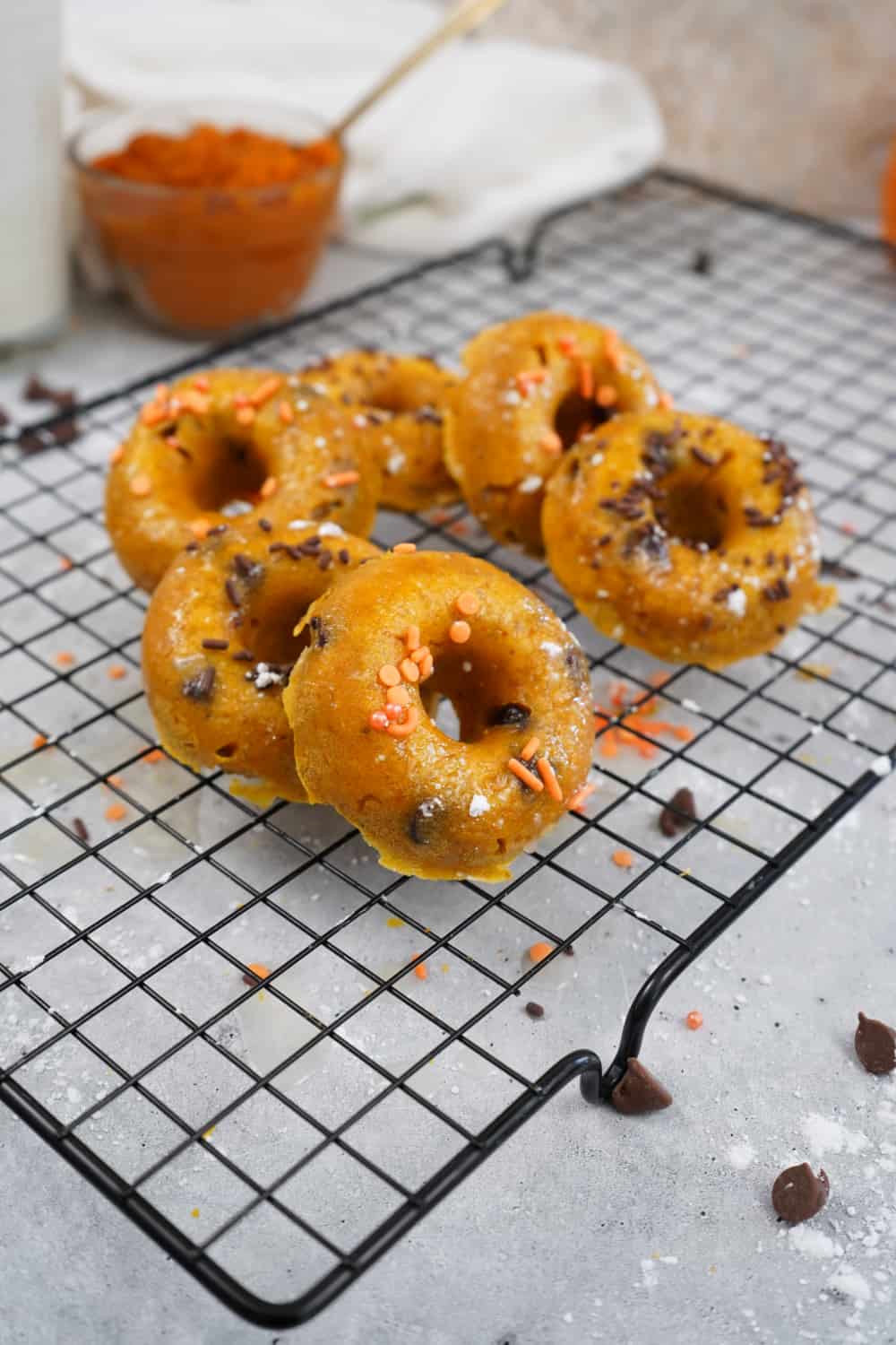 Pumpkin Chocolate Chip Cake Mix Donuts