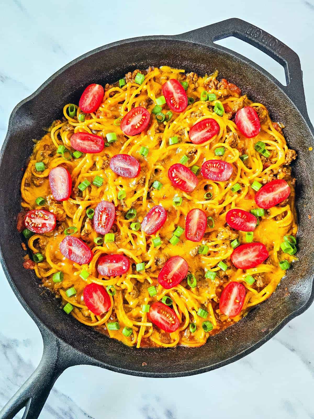 Cheesy Skillet Taco Spaghetti