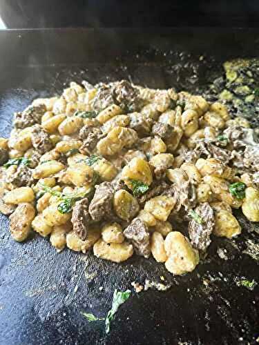 Blackstone Steak and Gnocchi Alfredo