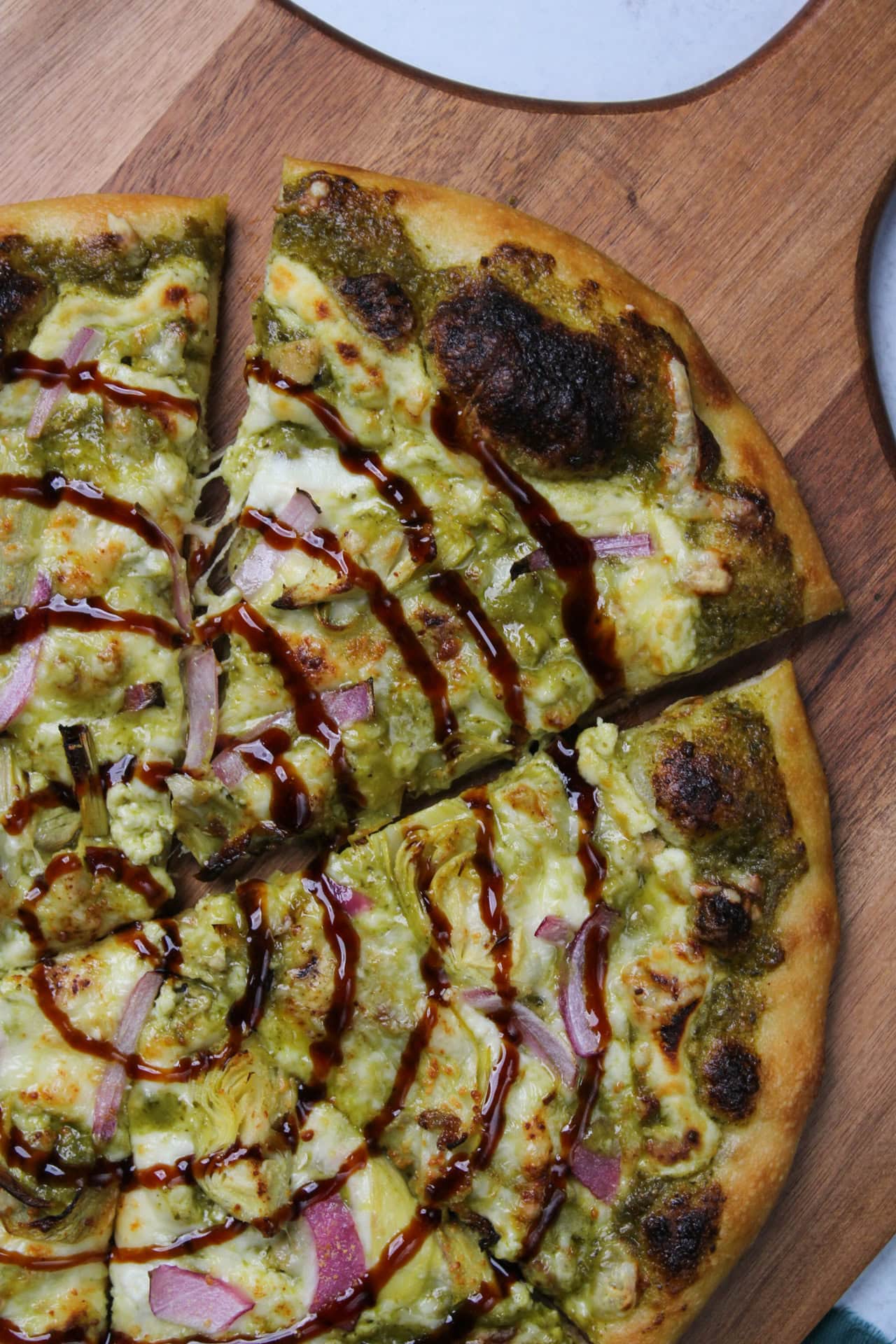 Pesto Ricotta Pizza with Grilled Chicken and Artichokes