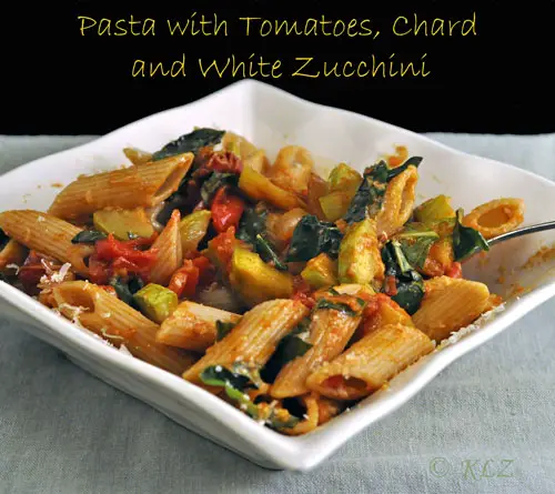 Pasta with Tomatoes, Chard and White Zucchini, canning, French-style