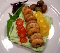 Shrimp on Avocado Cream - a knife and fork sandwich...