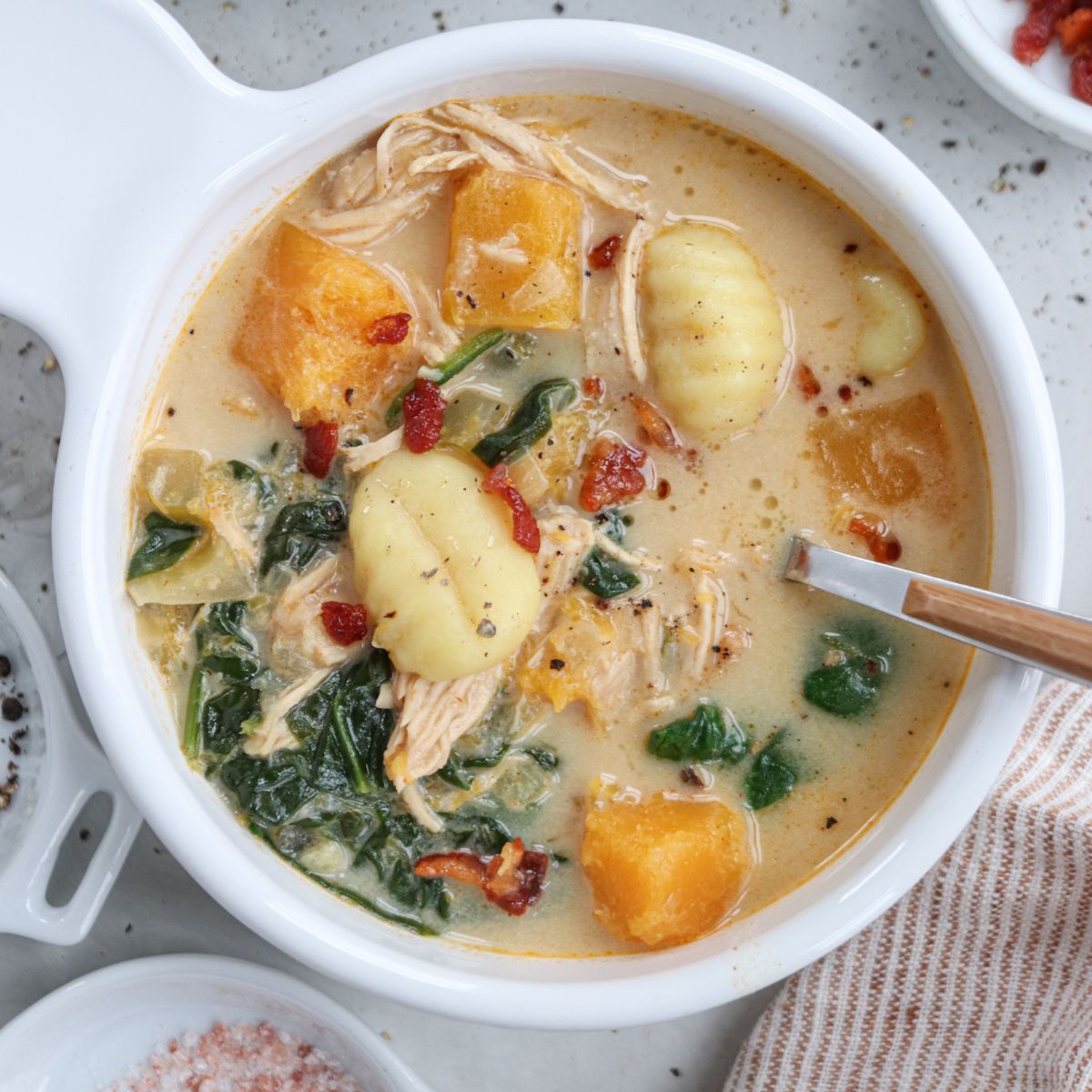 Creamy Chicken Butternut Squash Soup (with Potato Gnocchi)