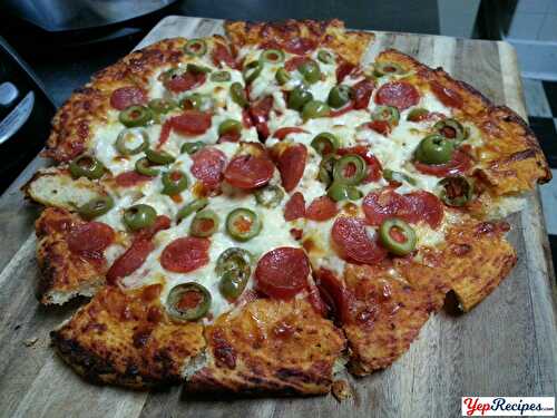 Crunchy Deep Dish Pepperoni and Green Olive Pizza