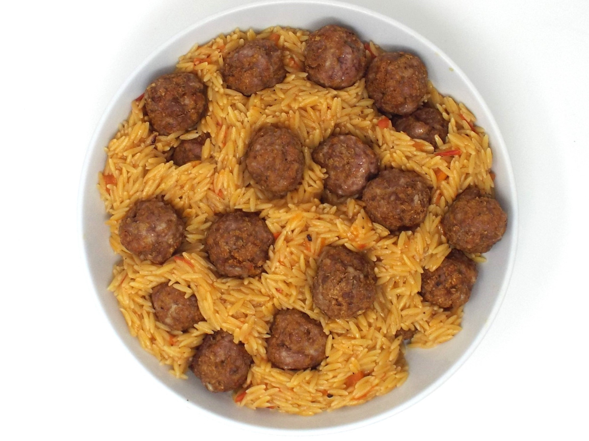 Spanish Orzo with Chorizo Meatballs