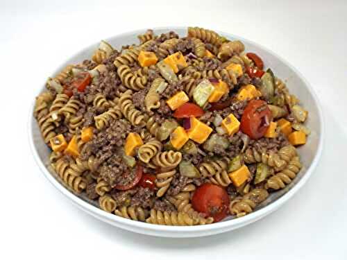Cheeseburger Pasta Salad with Yellow Mustard Vinaigrette